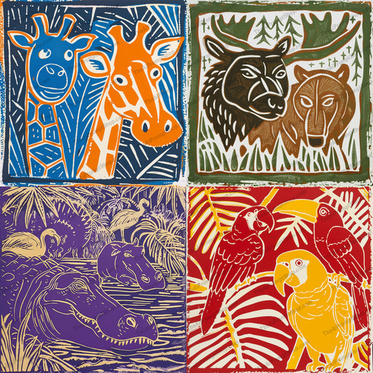 Colorful Wildlife Art AI MidJourney Image Prompt, 8191abstract, alligator, bear, bold, colorful, creative, dynamic, flamingo, forest, giraffe, illustration, jungle, modern decor, moose, nature, parrot, savannahmidjourney, vibrant, wildlife art