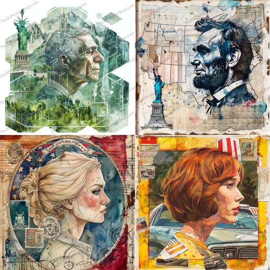 Artistic American History Collage AI MidJourney Image Prompt, 8234