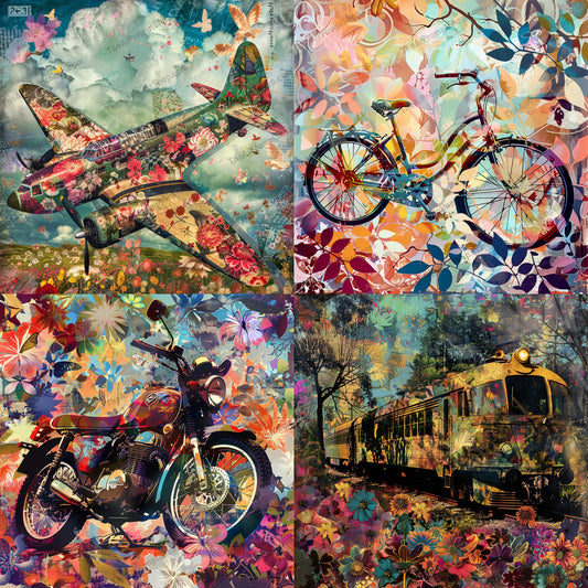 Vintage Floral Transportation AI MidJourney Image Prompt, 8340