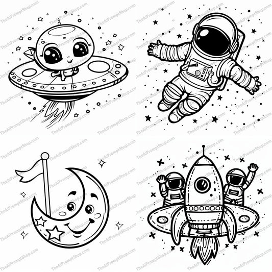 Cute Space Adventures AI MidJourney Image Prompt, 8352