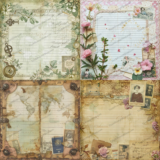 Vintage Scrapbook Journal Page AI MidJourney Image Prompt, 8460