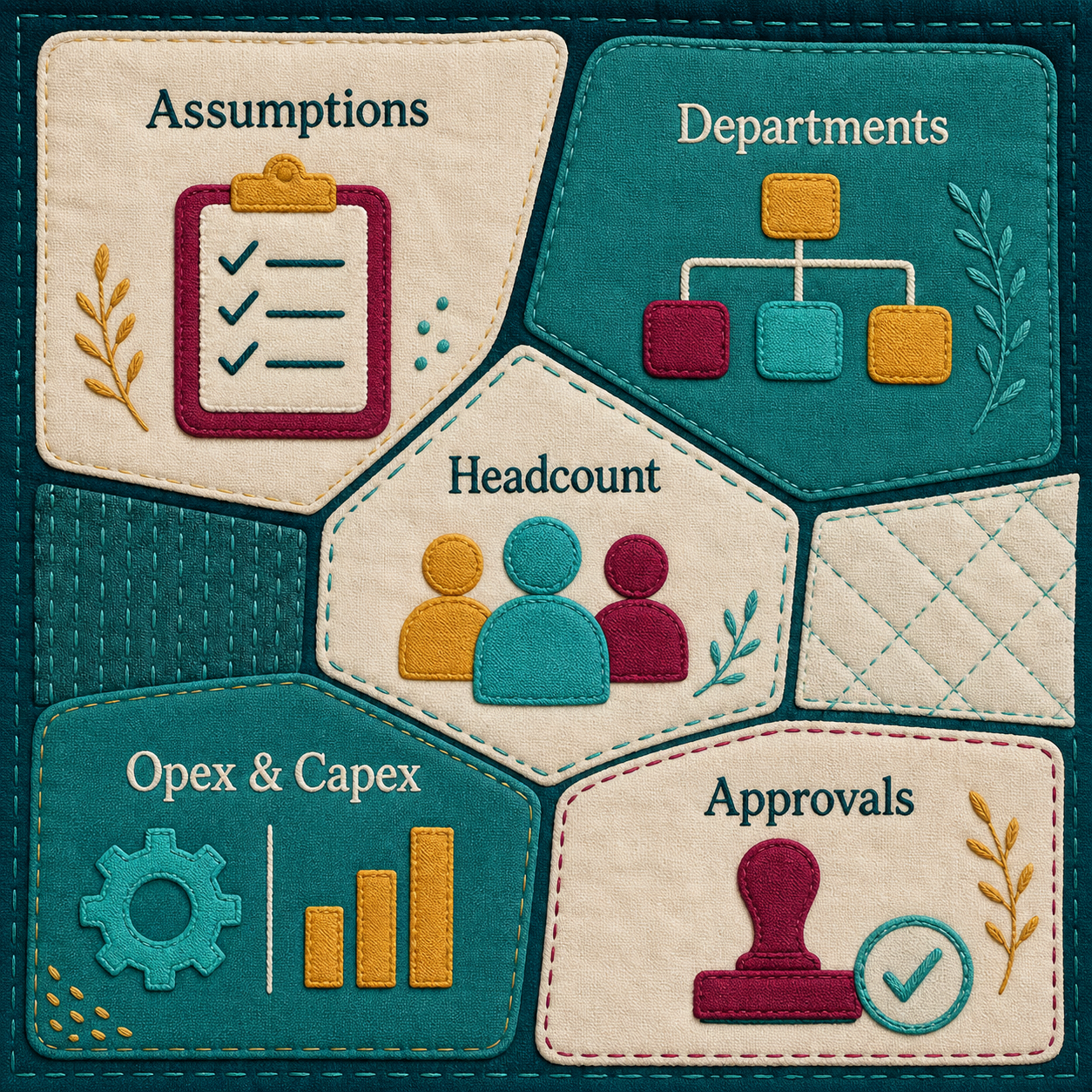Illustrative overview of budget assumptions, departments, headcount, operating and capital plans, and approvals.