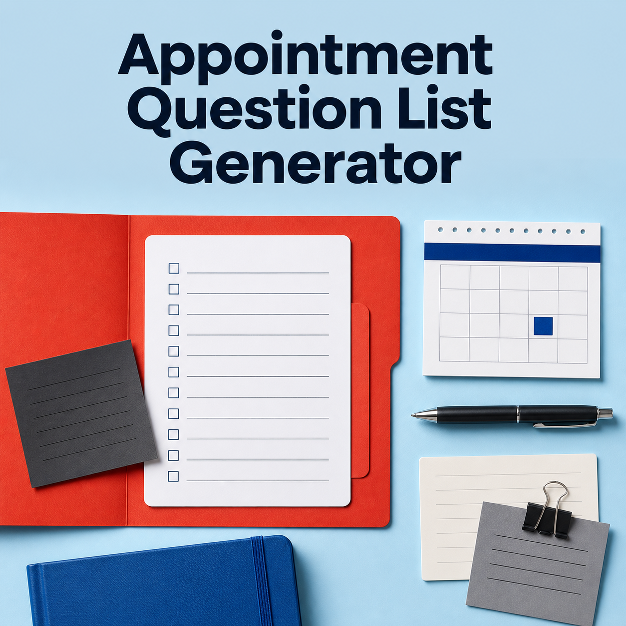 Appointment Question List Generator cover showing an organized question list and appointment folder