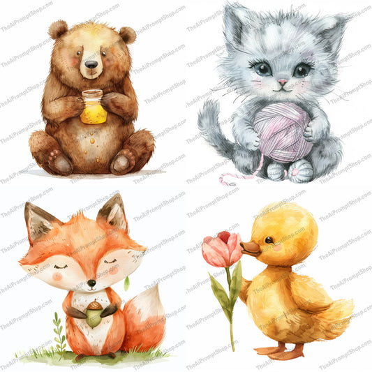 Adorable woodland animal illustration in a storybook style created from an AI image prompt.
