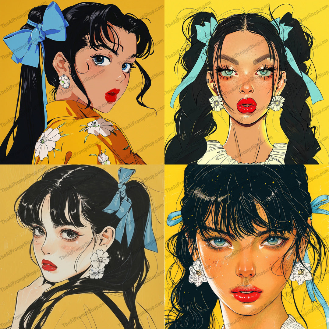 Stylish Hair Ribbon Portrait AI MidJourney Image Prompt, 8683 Clothing, Fashion & Accessories, midjourney, stylish, portrait, hair, ribbon, elegant, artistic, modern, sophisticated, colorful background, fashion, accessories, hair accessory, trendy, glamorous, eye-catching, graphic, design, illustration, contemporary, chic, Midjourney, Ai, Ai Image Prompt, Image Prompt, Prompt