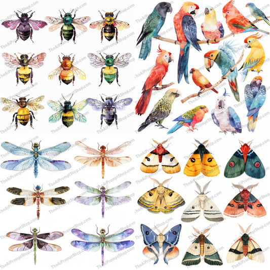 Detailed Nature Illustrations AI MidJourney Image Prompt, 8821 Animals, midjourney, nature, insects, bees, dragonflies, birds, illustration, detailed art, vibrant colors, realistic, entomology, avian, wildlife, artwork, natural science, biodiversity, ornithology, entomological illustration, wildlife art, watercolor, nature art, Midjourney, Ai, Ai Image Prompt, Image Prompt, Prompt