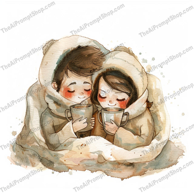 Cozy Winter Couples AI MidJourney Image Prompt, 9181 Portraits & People, midjourney, winter, cozy, couples, love, snow, warm clothes, scarves, hats, gloves, outdoor, snowflakes, illustration, romantic, holidays, togetherness, seasonal, cold weather, nature, snowy day, hand in hand, Midjourney, Ai, Ai Image Prompt, Image Prompt, Prompt