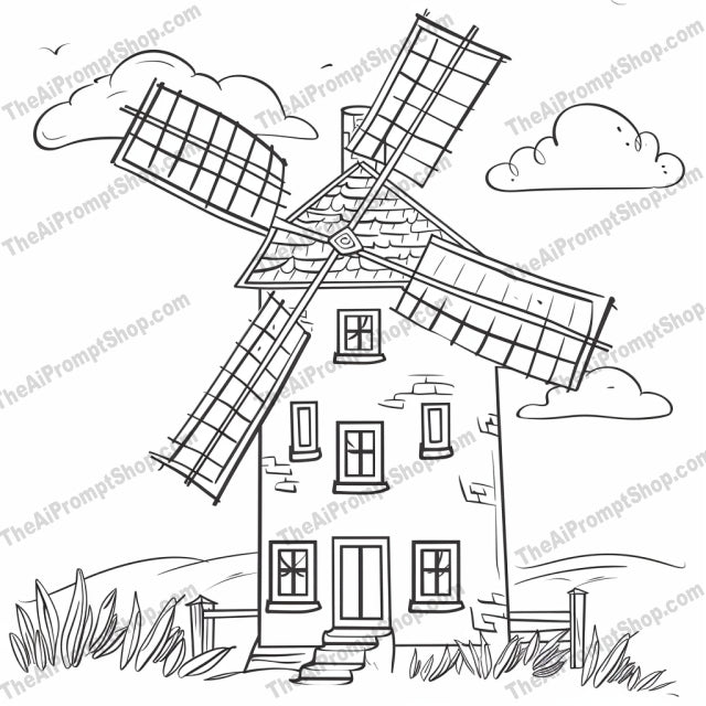 Country Scenery Coloring Page AI MidJourney Image Prompt, 9124 Coloring Pages, midjourney, coloring page, country scenery, stone bridge, medieval tower, windmill, wooden cabin, detailed background, line work, picturesque landscape, printable coloring sheet, stress relief, art therapy, adult coloring book, kids coloring, rustic charm, nature, outdoor, architecture, relaxation, creative activity, Midjourney, Ai, Ai Image Prompt, Image Prompt, Prompt