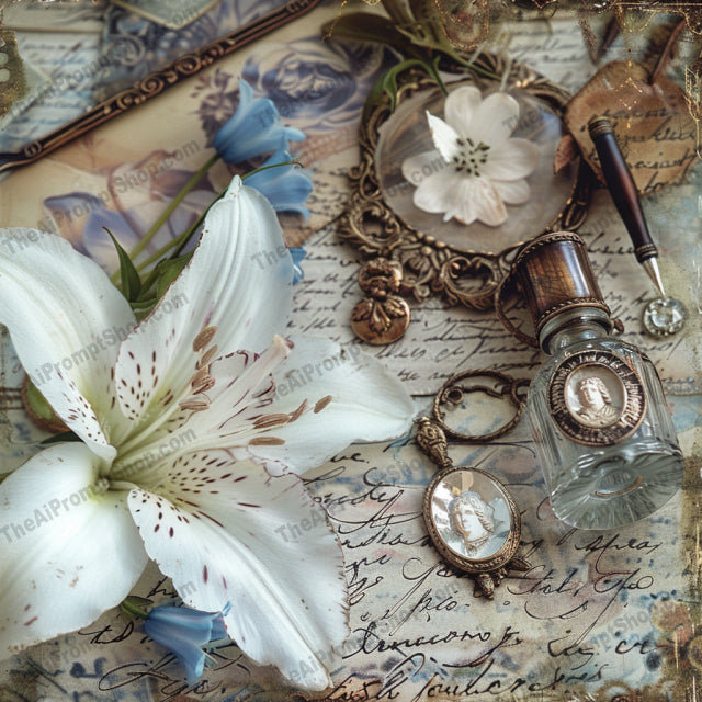 Vintage Floral Still Life Art AI MidJourney Image Prompt, 8084