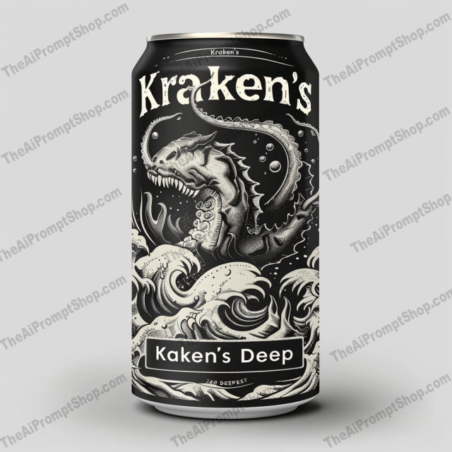 Nautical Themed Beverage Can Designs AI MidJourney Image Prompt, 9122 Mockups - Products, midjourney, nautical, beverage can, design, anchor, lighthouse, stormy seas, mythical creatures, monochrome, sea, ocean, nautical theme, waves, black and white, detailed illustration, graphic design, packaging, branding, artwork, marine, maritime, Midjourney, Ai, Ai Image Prompt, Image Prompt, Prompt