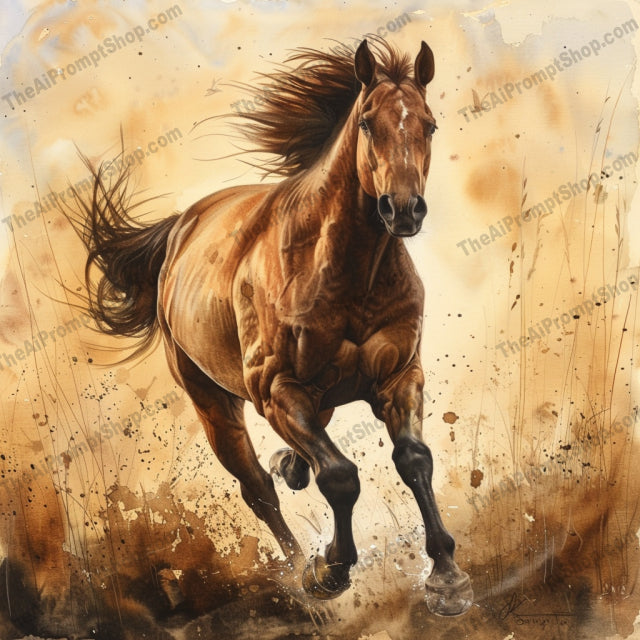 Dynamic Horse Illustration AI MidJourney Image Prompt, 9128 Animals, midjourney, horse, illustration, animal art, dynamic, motion, graceful, powerful, majestic, artwork, decor, equestrian, wildlife, running, high-quality, detailed, painting, elegant, nature, background, balanced, Midjourney, Ai, Ai Image Prompt, Image Prompt, Prompt