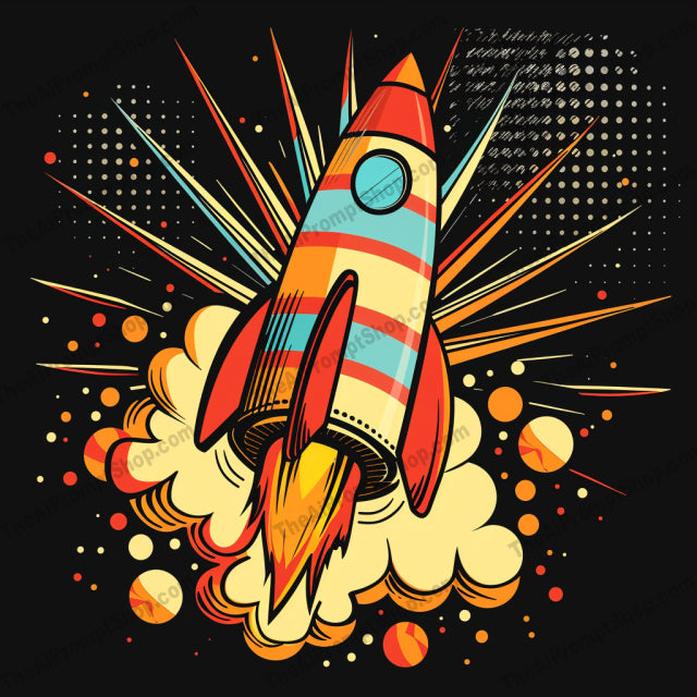 Pop Art Rocket Launch AI MidJourney Image Prompt, 9620 — A dynamic and colorful Pop Art style image featuring a rocket launching with vibrant geometric… — product preview image 4