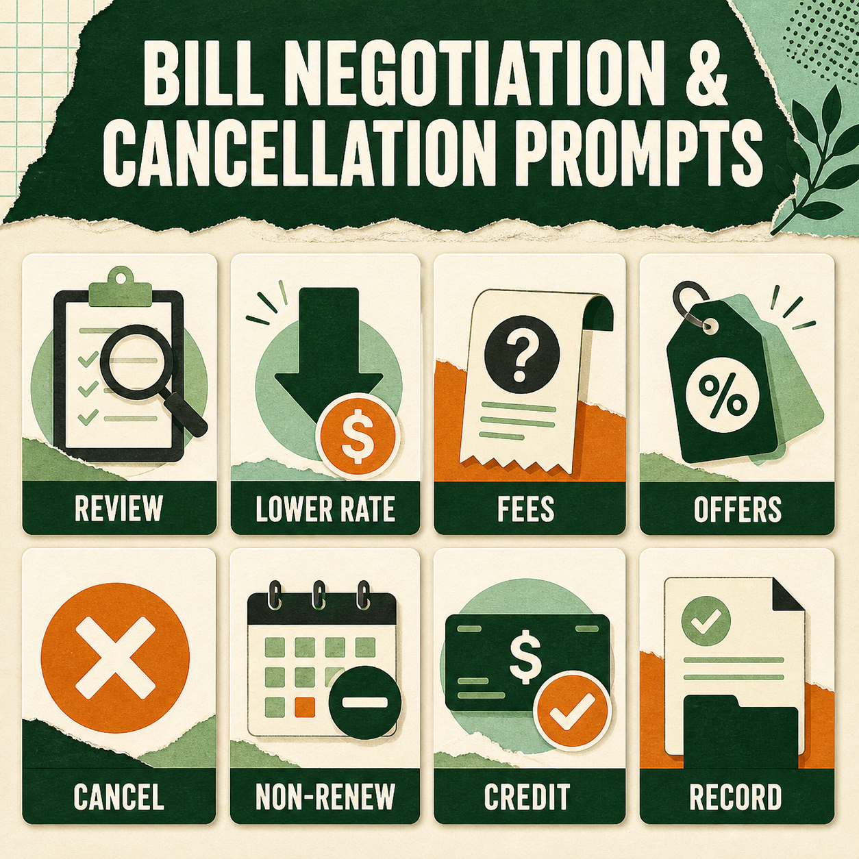Topics covered in the Bill Negotiation & Cancellation Prompts | Focused Prompt Pack