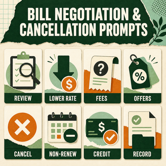 Topics covered in the Bill Negotiation & Cancellation Prompts | Focused Prompt Pack