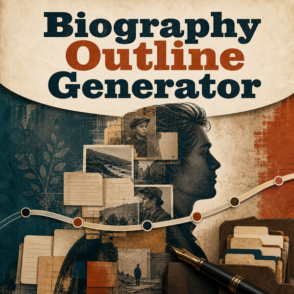 Biography Outline Generator cover showing the generator theme
