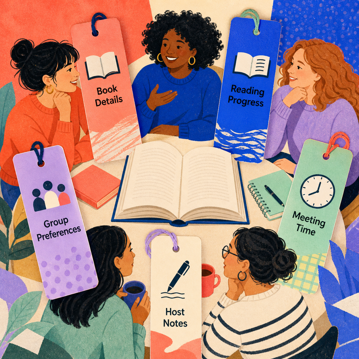 Book Club Meeting Plan Generator inputs including book details, reading progress, group preferences, time, and host notes