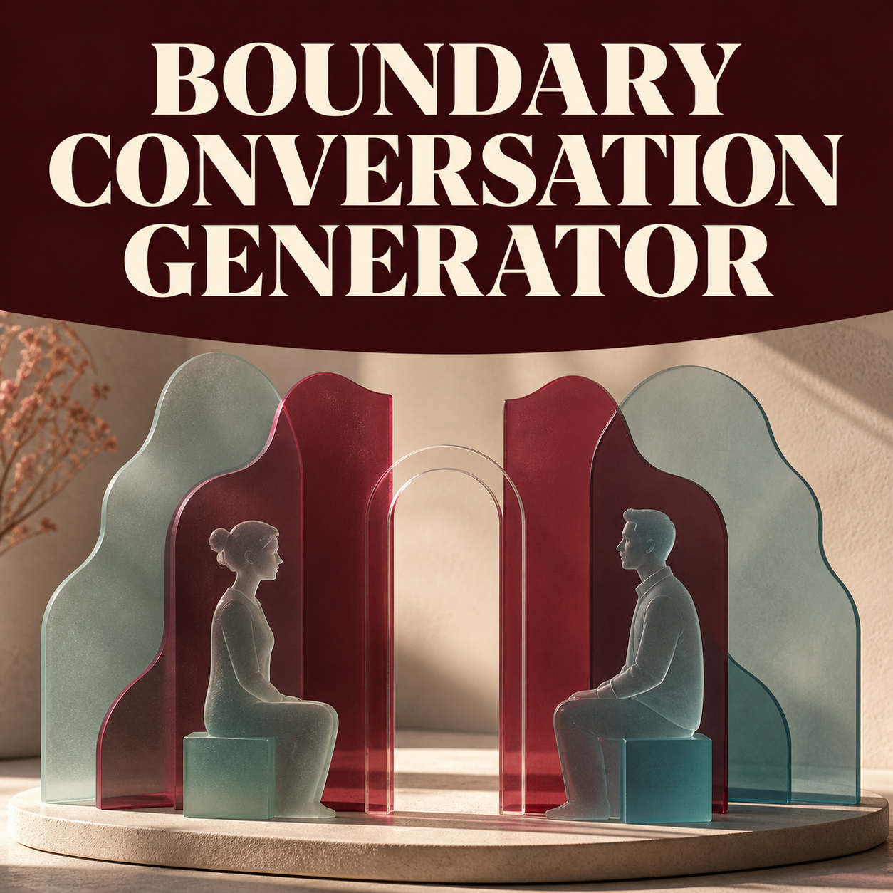 Boundary Conversation Generator cover illustrating a calm, respectful conversation with a clear personal limit