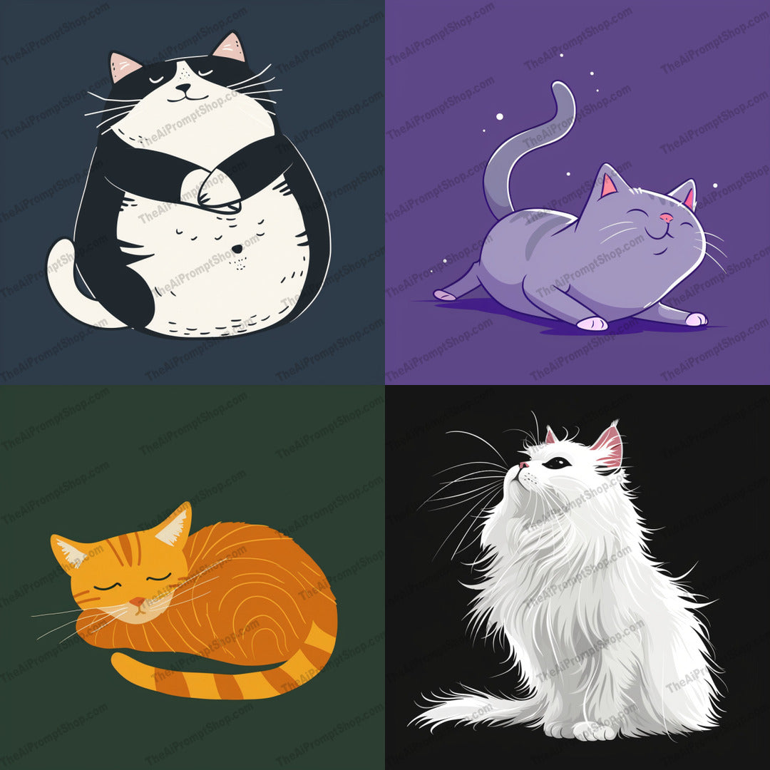 Cute Cartoon Cats AI MidJourney Image Prompt, 8827 Animals, midjourney, cat, cartoon, illustration, cute, whimsical, adorable, playful, feline, animal, digital art, character, pet, fun, artwork, charming, design, kitty, creative, pose, expressions, Midjourney, Ai, Ai Image Prompt, Image Prompt, Prompt