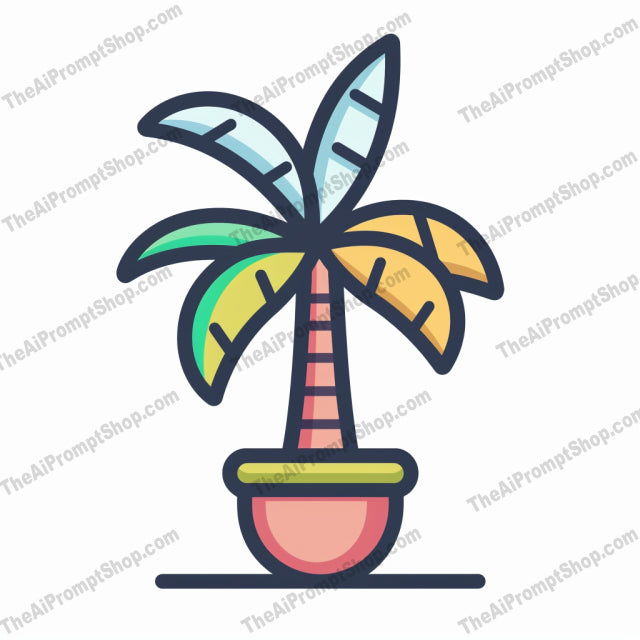 Vibrant Potted Plant Illustration AI MidJourney Image Prompt, 8174