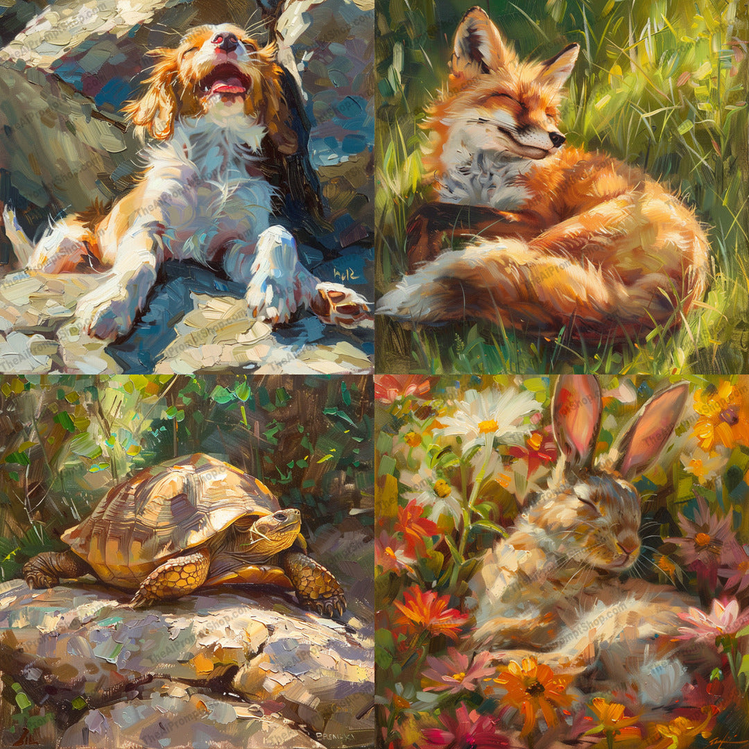 Cozy Wilderness Friends AI MidJourney Image Prompt, 9607 — A charming and heartwarming illustration showcasing various animals in a serene, natural setting — cover image