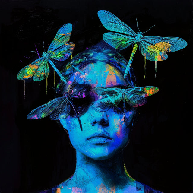 Neon Artistic Portraits AI MidJourney Image Prompt, 9624 — A striking digital portrait that combines vibrant neon colors with surreal elements to create an… — product preview image 1