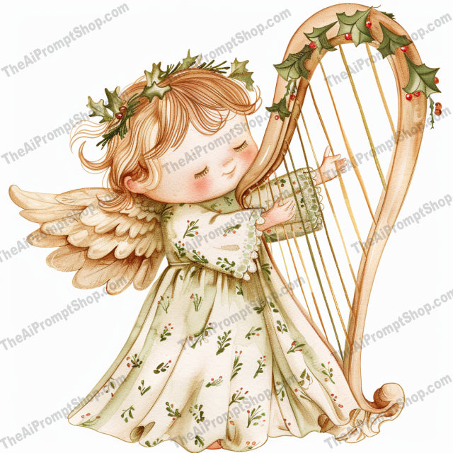 Angelic Illustrations AI MidJourney Image Prompt, 8865 Animals, midjourney, angel, illustration, whimsical, festive, adorable, angelic, cute, creative, style, artwork, design, holiday, charming, detailed, wings, costume, dress, theme, beautiful, harp, Midjourney, Ai, Ai Image Prompt, Image Prompt, Prompt