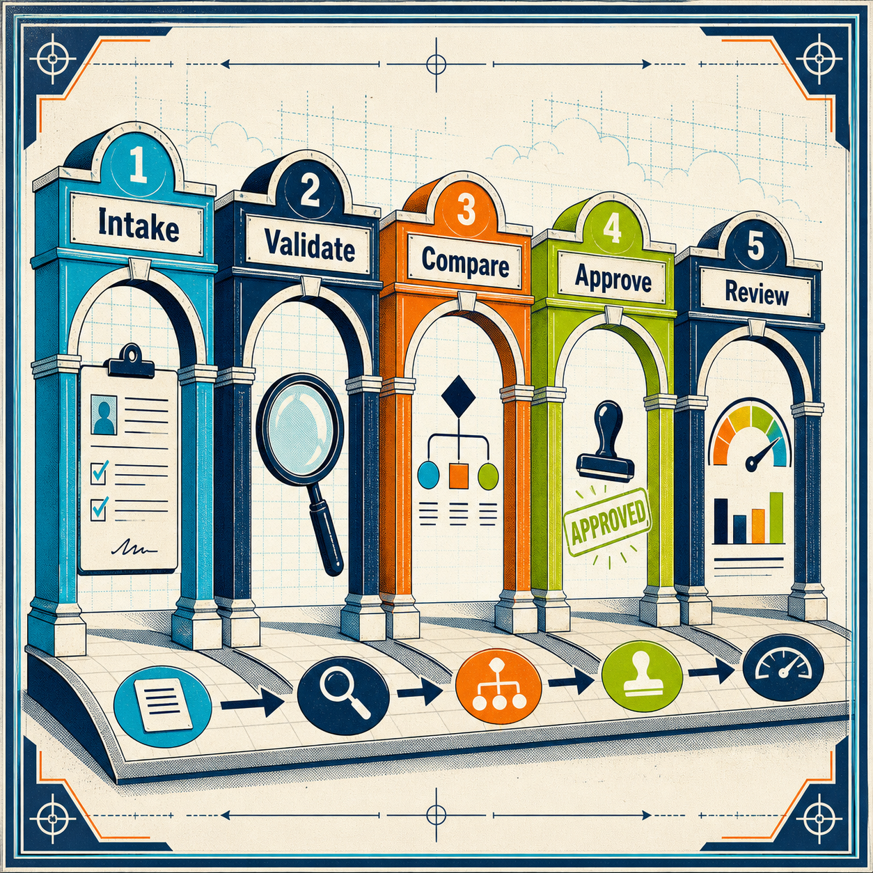 Capital-request evaluation process from intake and validation through comparison, approval, and post-investment review.