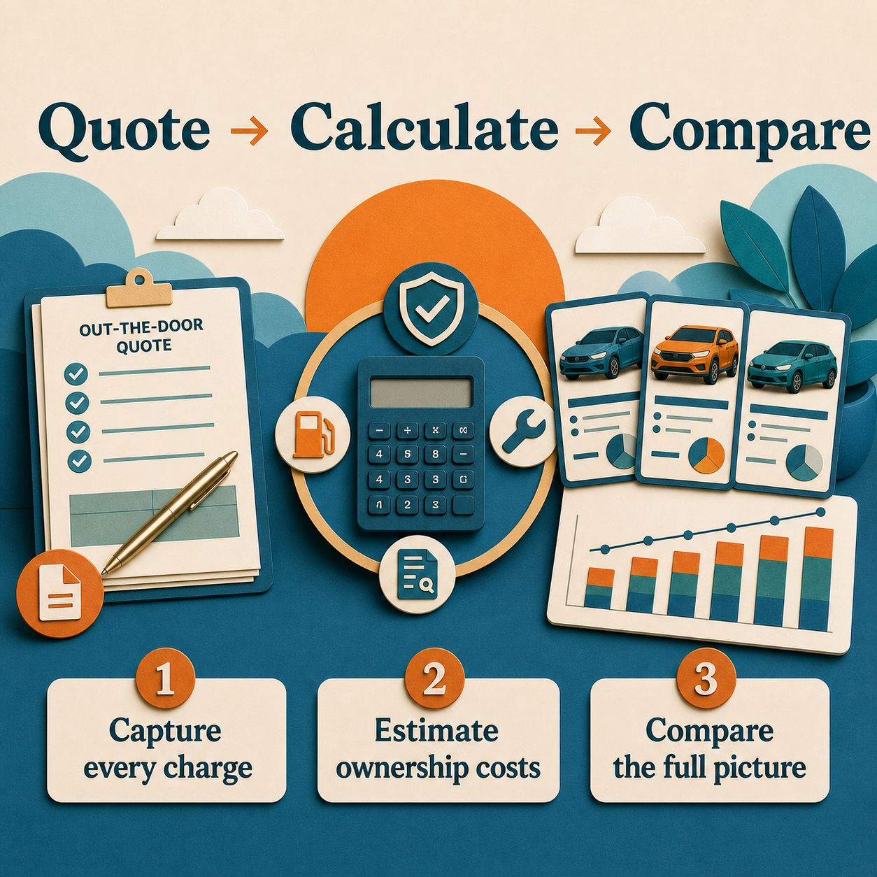 Car Affordability & True Ownership Cost Workbook three-step workflow overview