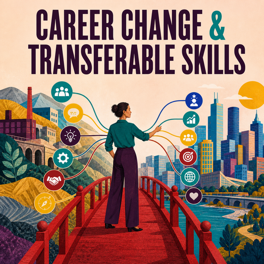 Career Change and Transferable Skills cover showing an experienced professional connecting past strengths to a new career path.