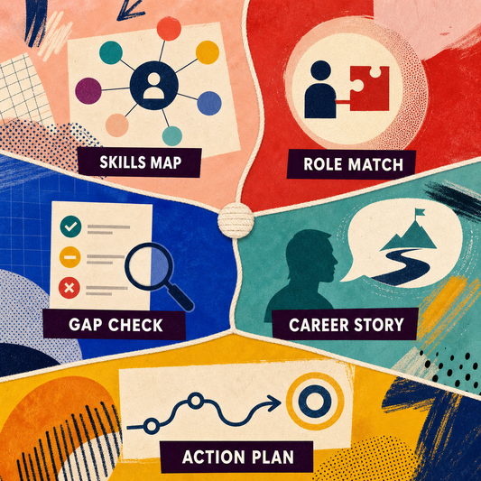 Career Change and Transferable Skills contents covering skills mapping, role matching, gap checking, career story, and action planning.