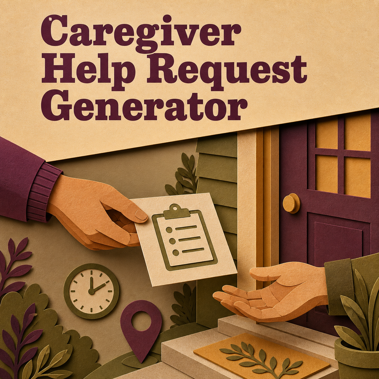 Caregiver Help Request Generator cover showing a respectful practical request between two people