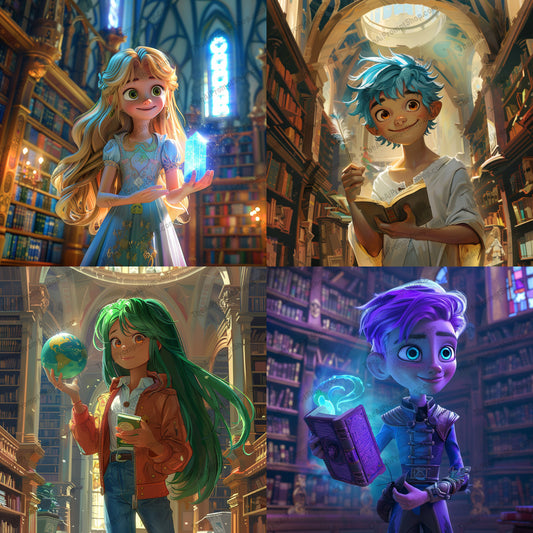 Magical Library Scene AI MidJourney Image Prompt, 9558 Animation & Cartoons, midjourney, magical scene, library, fantastical, mystical, vibrant colors, characters, magical activities, bookshelves, enchanting light, wizards, witches, sorcery, magic, fantasy, reading, spells, literature, adventure, knowledge, enchantment, Midjourney, Ai, Ai Image Prompt, Image Prompt, Prompt