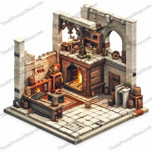 Medieval Isometric Building AI MidJourney Image Prompt, 9086 Isometrics & Icons, midjourney, medieval, isometric, building, architecture, stone, wood, classic, rustic, detailed, illustration, historic, ancient, art, 3D, design, fantasy, vintage, structure, scenery, visual arts, Midjourney, Ai, Ai Image Prompt, Image Prompt, Prompt