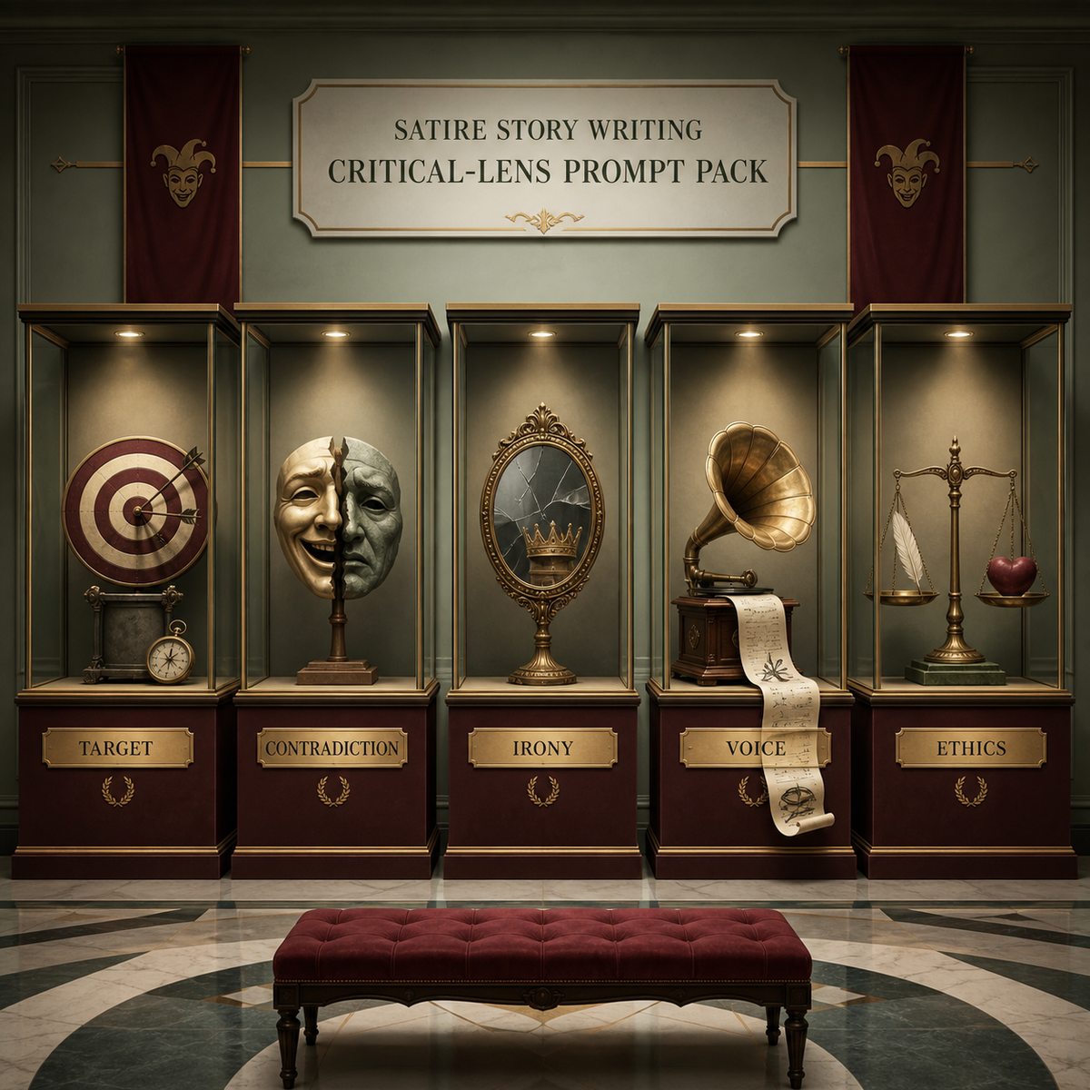 Illustrative overview of the writing areas covered by Satire Story Writing