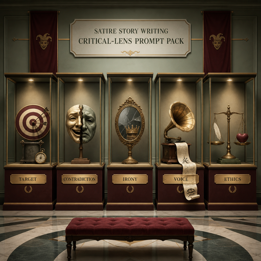 Illustrative overview of the writing areas covered by Satire Story Writing