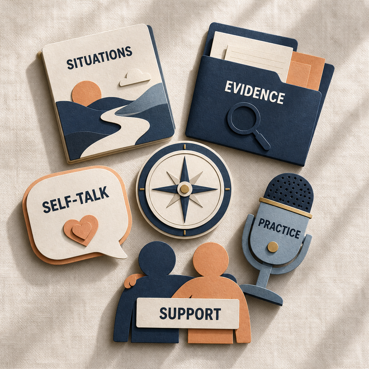 Confidence & Positive Mindset Generator overview of situations, evidence, self-talk, practice, and support