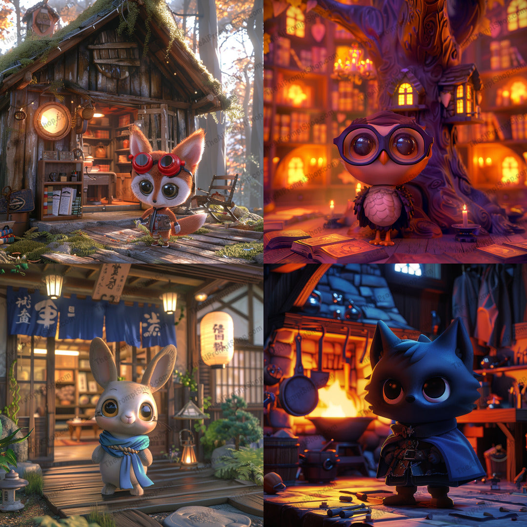 Charming Woodland Creatures AI MidJourney Image Prompt, 9042 Animals, midjourney, woodland, creatures, mystical, storybook, animal characters, warm lighting, whimsical, cute, forest, adventure, anthropomorphic, charming, magical, fantasy, details, cozy, enchanting, imaginative, fairytale, illustration, Midjourney, Ai, Ai Image Prompt, Image Prompt, Prompt