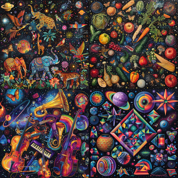 Colorful cosmic illustrations in a abstract style created from an AI image prompt.