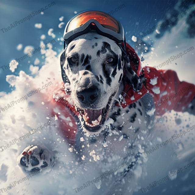 Snow Dogs in Action AI MidJourney Image Prompt, 9242 Animals, midjourney, dog, snow, winter sports, action, adventure, mountains, skiing, goggles, slope, dynamic, thrill, nature, outdoors, cold, fun, energy, speed, motion, happy, playful, Midjourney, Ai, Ai Image Prompt, Image Prompt, Prompt