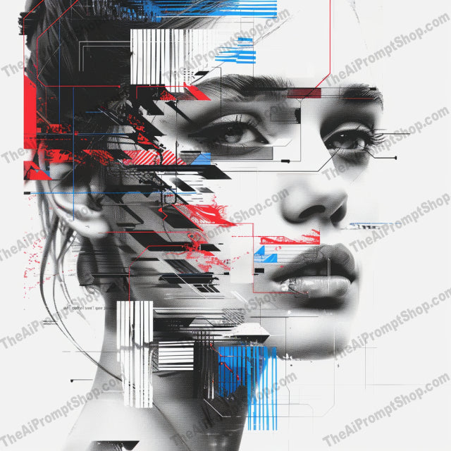 Glitch Art Portrait AI MidJourney Image Prompt, 8650abstract portrait, Ai, Ai Image Prompt, artistic portrait, colorful portrait, contemporary art, cyberpunk, digital art, digital distortion, distorted image, edgy art, futuristic, futuristic portrait, glitch art, glitch effect, graphic design, Image Prompt, midjourney, modern art, overlapping distortions, portrait, Portraits & People, Prompt, stylized image, tech art, vibrant colors