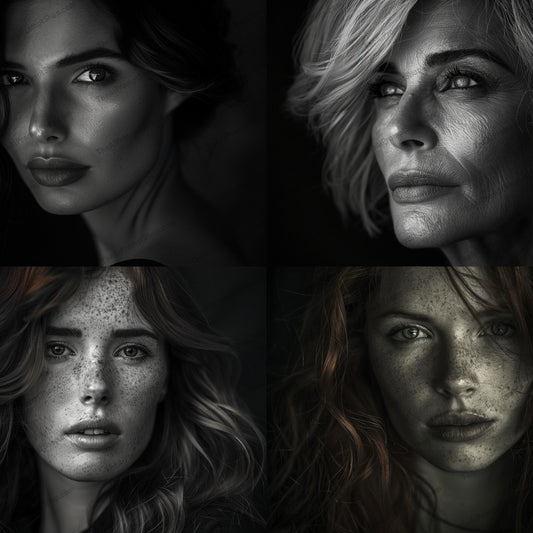 Dark & Mysterious Portrait AI MidJourney Image Prompt, 9603 — A captivating portrait in dark and mysterious tones, focusing on hair and texture — cover image