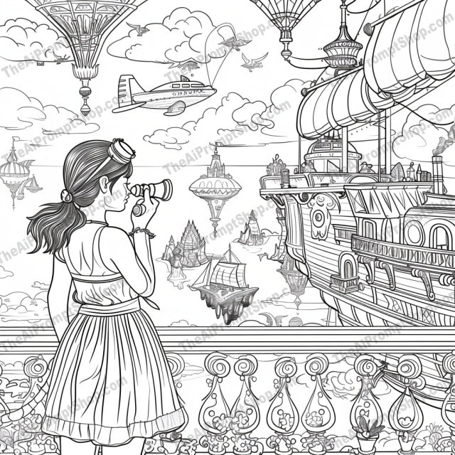 Whimsical Fantasy World Coloring Page AI MidJourney Image Prompt, 8856 Animals, midjourney, whimsical, fantasy, coloring page, black and white, fairy-tale, castle, enchanted, gardens, floating ships, landscapes, art enthusiasts, intricate design, illustration, detailed artwork, magical, imaginative, ink drawing, mythical, storybook, children, Midjourney, Ai, Ai Image Prompt, Image Prompt, Prompt