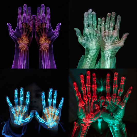 X-ray Style Glowing Hands AI MidJourney Image Prompt, 9412 Scary & Horror, midjourney, X-ray, X-ray hands, glowing hands, futuristic art, colorful hands, neon, skeleton art, radiant hands, illuminated bones, vivid colors, sci-fi, high-tech art, anatomy illustration, medical imagery, neon glow, digital art, modern art, sci-fi aesthetics, visual effects, abstract hands, Midjourney, Ai, Ai Image Prompt, Image Prompt, Prompt