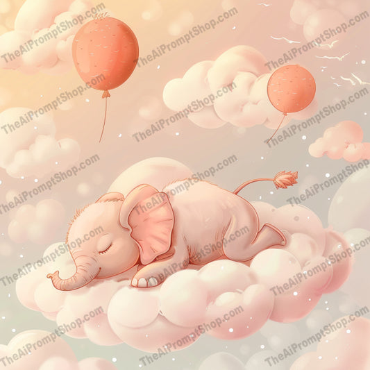 Sleeping Animals on Clouds AI MidJourney Image Prompt, 9646 Animals, midjourney, sleeping animals, cloud, pastel, dreamy, whimsical, adorable, baby animals, elephant, fox, kitten, puppy, serene, fluffy clouds, cute illustration, peaceful, fantasy, soft colors, nursery decor, relaxing, gentle, Midjourney, Ai, Ai Image Prompt, Image Prompt, Prompt