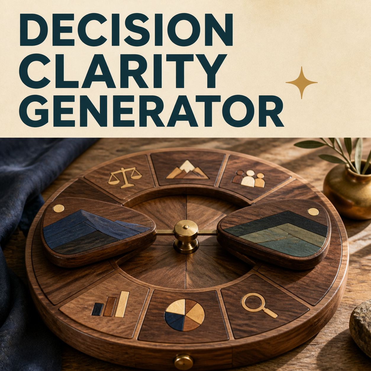 Decision Clarity Generator cover illustrating a balanced comparison of realistic options