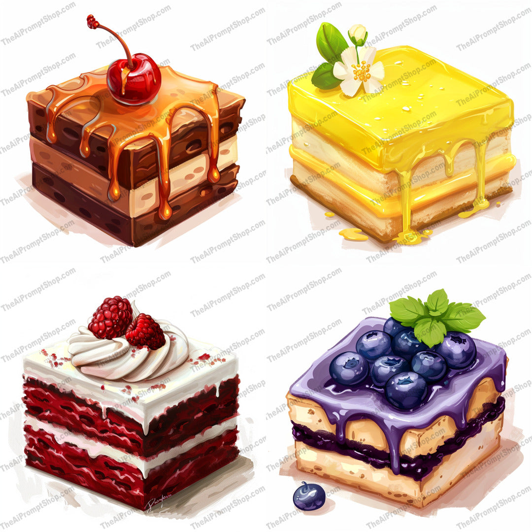 Delicious Dessert Slices AI MidJourney Image Prompt, 9102 Food, midjourney, dessert, slice, cake, chocolate, lemon, blueberry, raspberry, cream, topping, fruit, sweet, treat, decadent, delicious, culinary, food, gourmet, pastry, baking, confectionery, Midjourney, Ai, Ai Image Prompt, Image Prompt, Prompt
