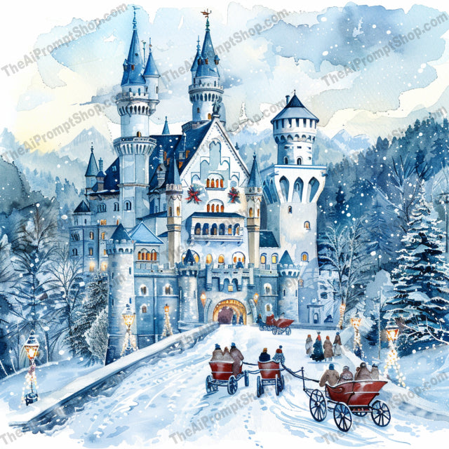 Winter Wonderland Illustrations AI MidJourney Image Prompt, 9053 Holidays, midjourney, winter, wonderland, illustration, snowy, landscape, holiday, festive, cottage, castle, scenery, magic, charm, cheer, serene, cozy, grand, whimsical, seasonal, Christmas, art, Midjourney, Ai, Ai Image Prompt, Image Prompt, Prompt