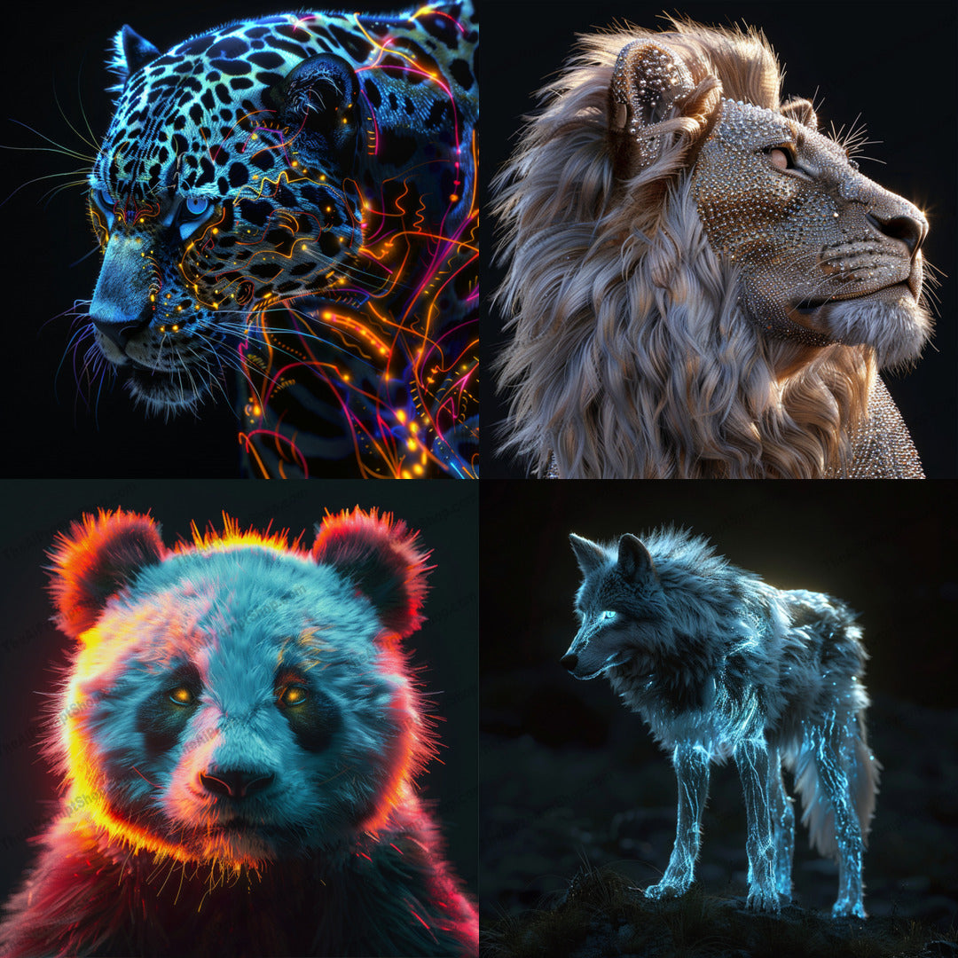 Digital Neon Animal Portrait AI MidJourney Image Prompt, 9117 Animals, midjourney, digital art, neon, animal portrait, vibrant, glowing, futuristic, wildlife, colorful, creative, modern design, high detail, electric, animal, artwork, fantasy, luminous, digital painting, stylized, expressive, radiant, Midjourney, Ai, Ai Image Prompt, Image Prompt, Prompt