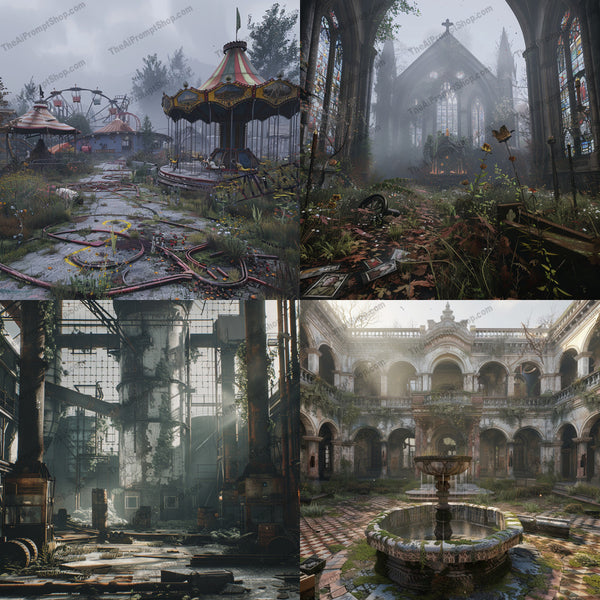 Abandoned places illustration in a fantasy style created from an AI image prompt.