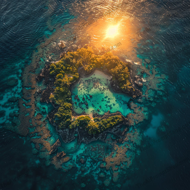 Aerial Island and Ocean Views AI MidJourney Image Prompt, 8218